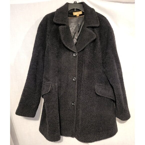 VTG Katherine Kelly Black Alpaca Wool Coat Plus Size 18 Swing Trench Lined - Picture 1 of 6